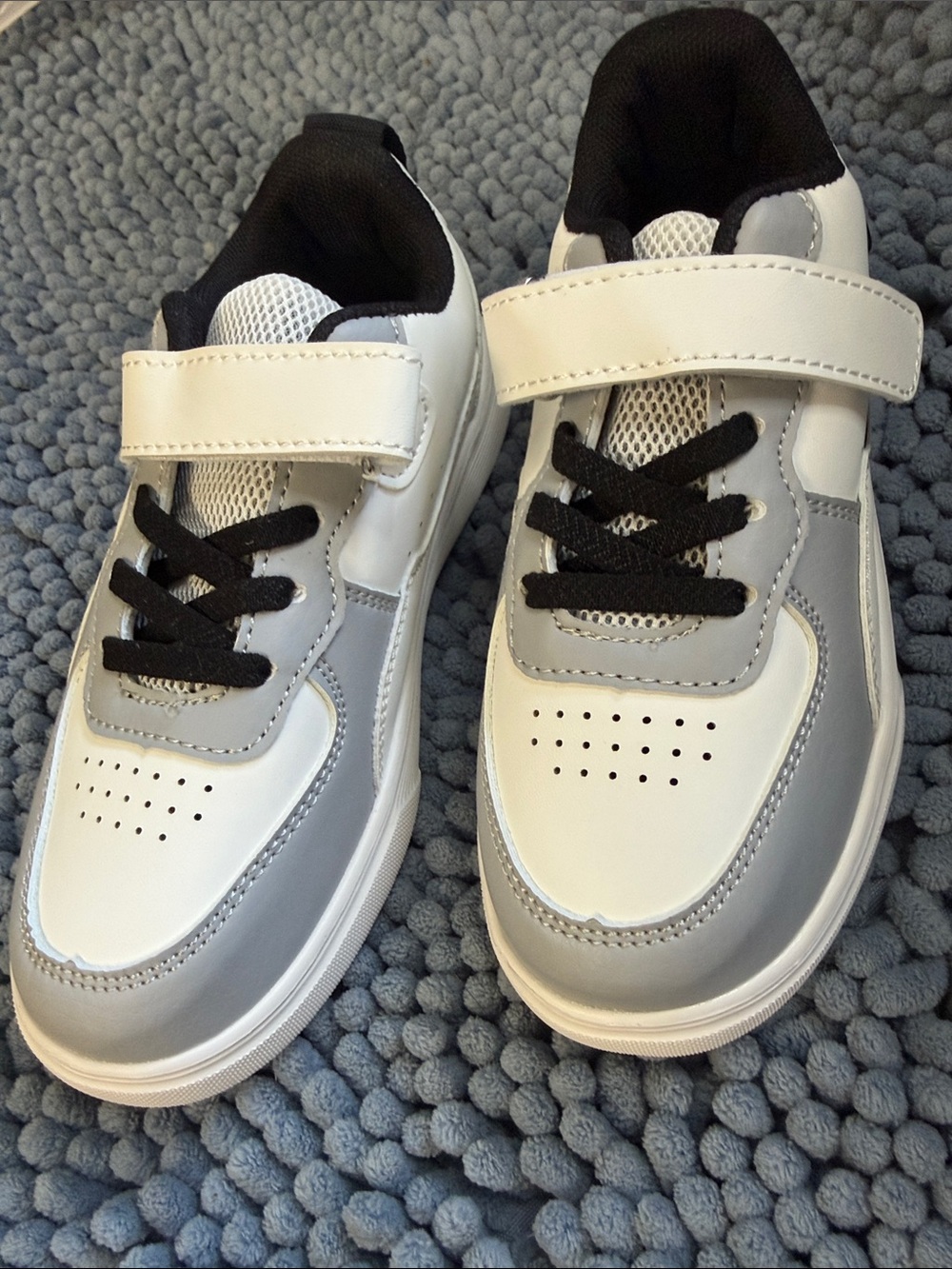 Amazon Kids White and Gray Sneakers with Black Laces
